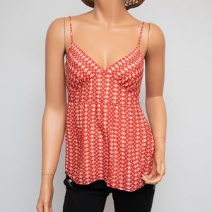 Theory Red and Beige Polka Dot Tank Top